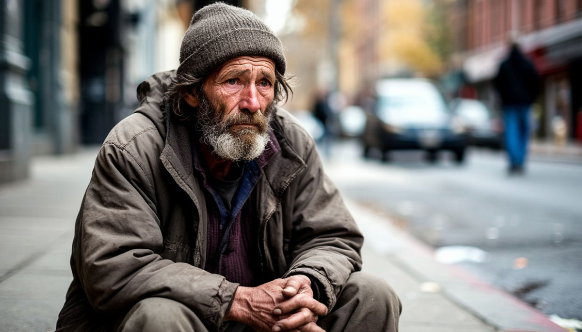 Бездомный на улице