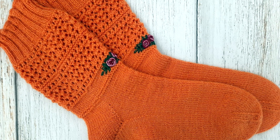 🧡 Носки «Оранжевое настроение»: ажурная нежность и вышивка