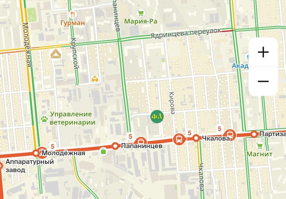    Трамваи в Барнауле. Источник: "2ГИС"