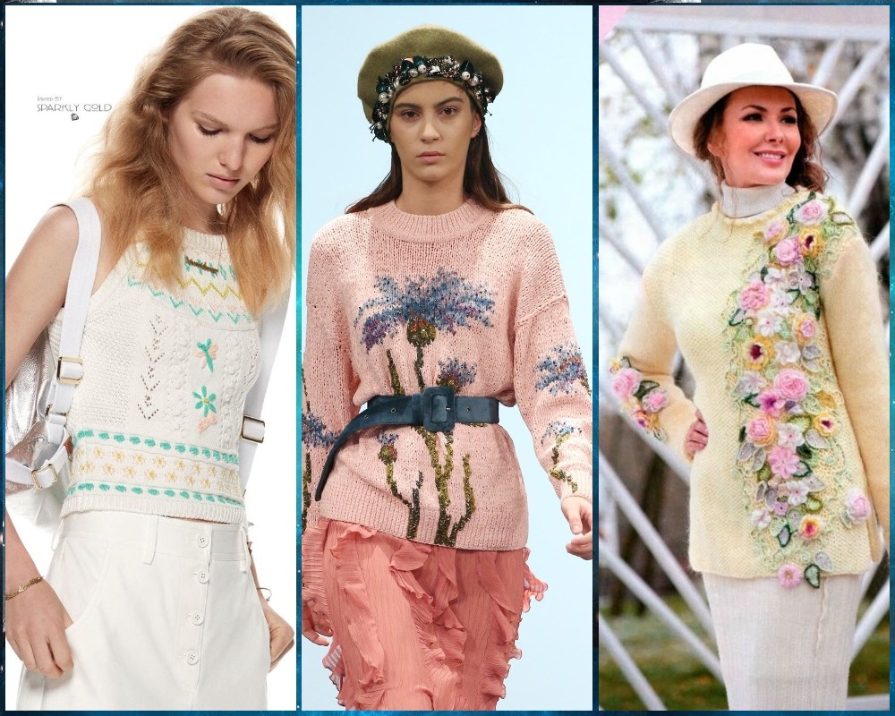 Вязаные модели с модным современным цветочным декором Вязание для Вас