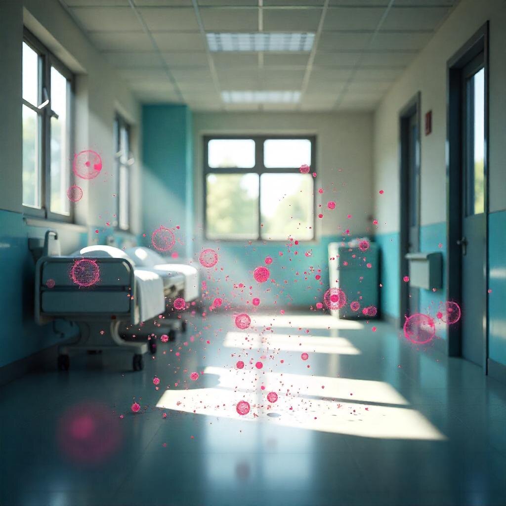 визуализация распространения микробов в воздухе больничной палаты.)