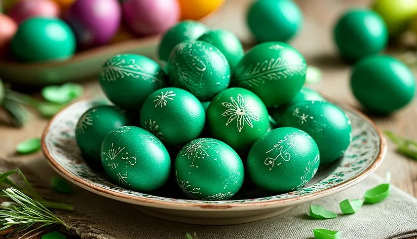 Роскошный изумруд: зеленые пасхальные яйца без химии