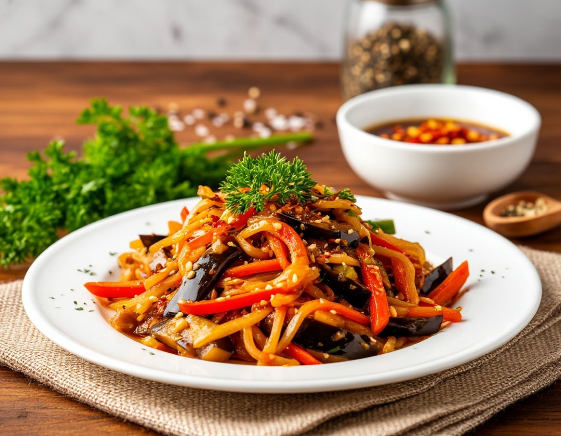 Салат с баклажаном и овощами по-корейски