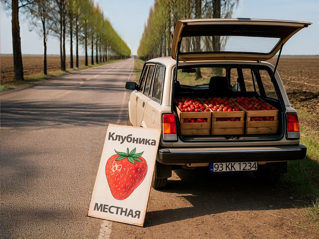 Продажа клубники на обочине