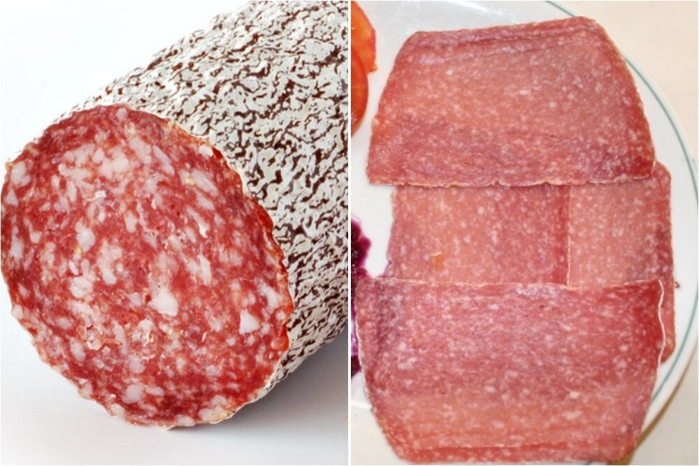    Салями — сорт твёрдой вяленой колбасы из ферментированного и высушенного на воздухе мяса, взятого от одного или разных видов животных. Фото: Коллаж АиФ