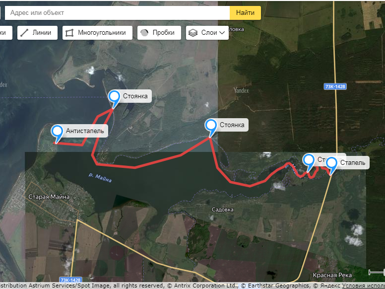 Маршрут сплава в Старомайнский залив.