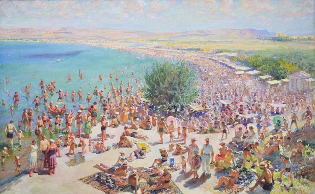 Анапский пляж. П.Я. Крутько. 1959 год. Холст, масло, 100х158 см. Анапский археологический музей.