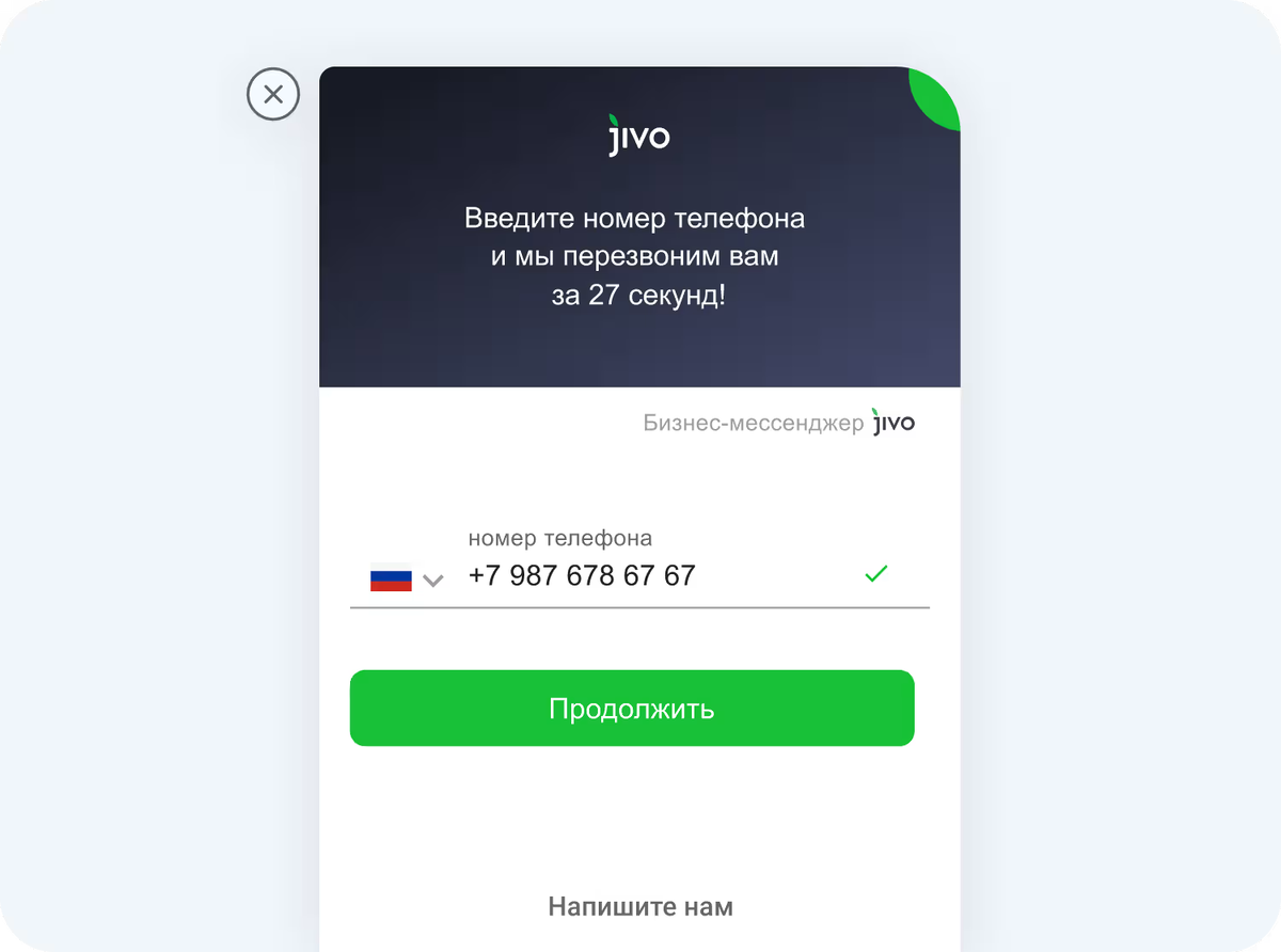 Так выглядит форма обратного звонка от Jivo