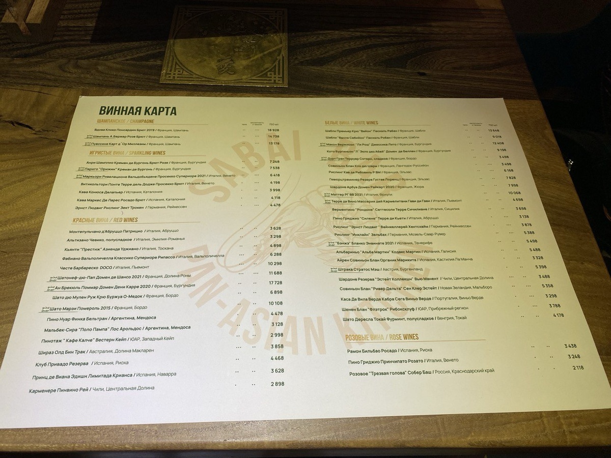 Винная карта