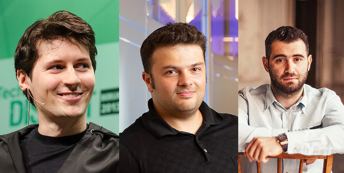 Павел Дуров, Вячеслав Мирилашвили и Лев Левиев (фото: wikipedia.org).
