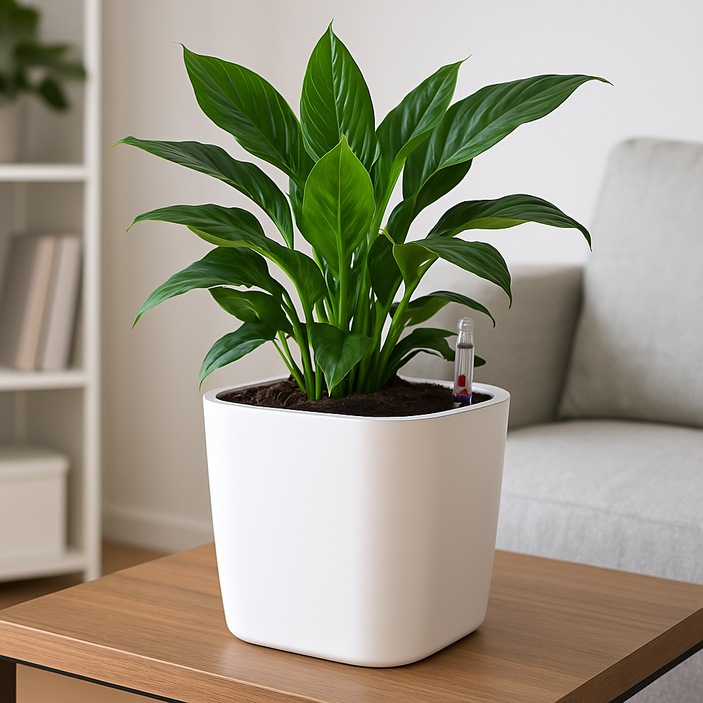 стильное кашпо с автополивом легко вписывается в любой интерьер.