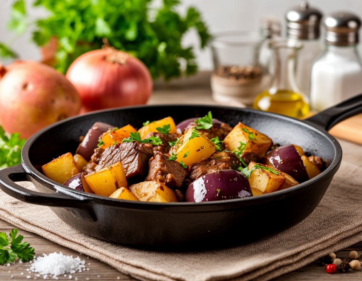 Баклажаны, жаренные с мясом и картофелем
