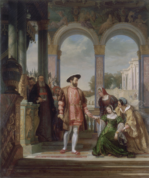 Detail of Diana on the painting of Diane de Poitiers in the studio of Jean Goujon. Alexandre-Évariste Fragonard. Oil on canvas.