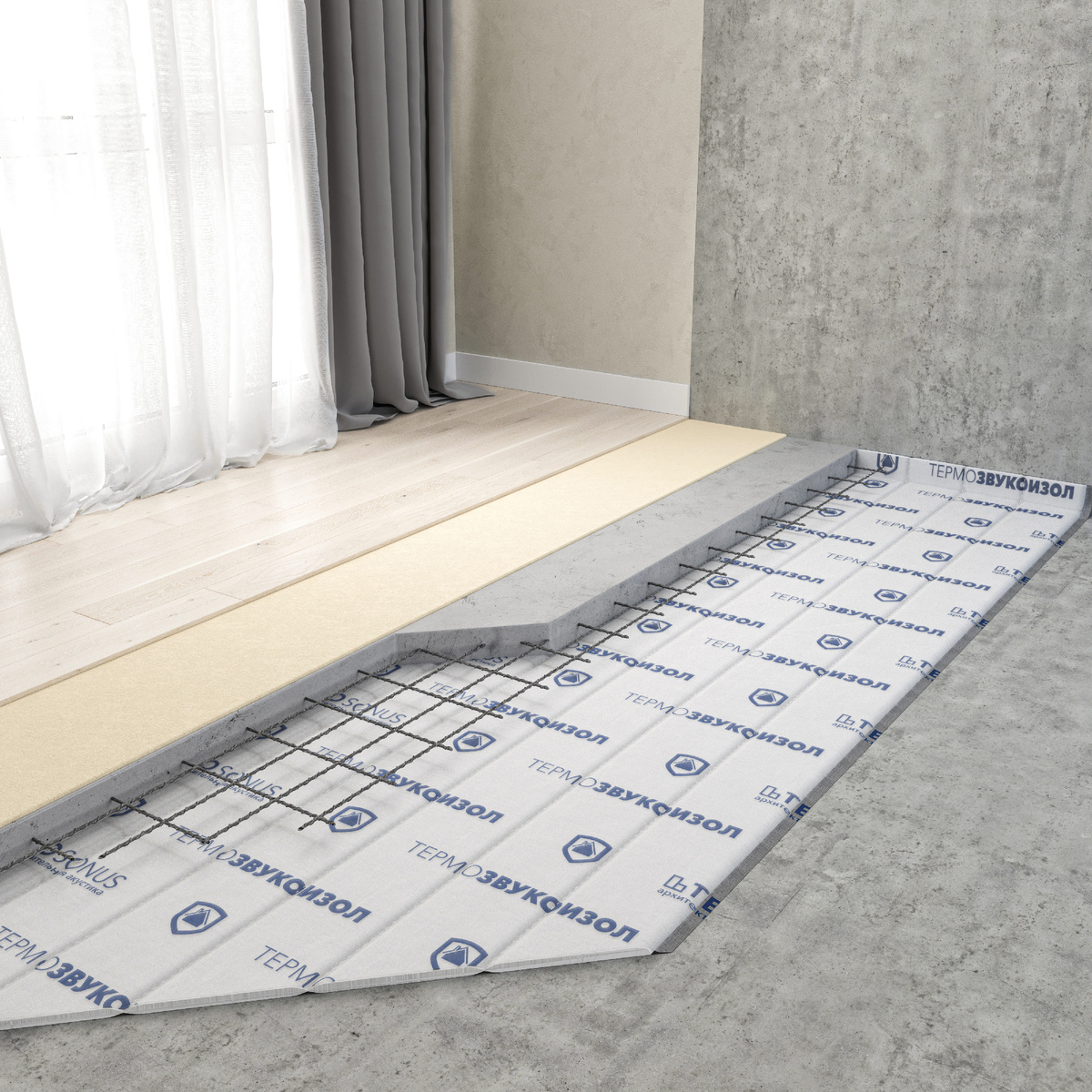 Система звукоизоляции пола "Стандарт 1" производителя ТехноСонус (фото с сайта tn-ss.ru)