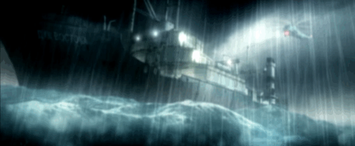 Gif картинка: "Дрейфующее китобойное судно и спецотряд Альфа из игры Cold Fear"