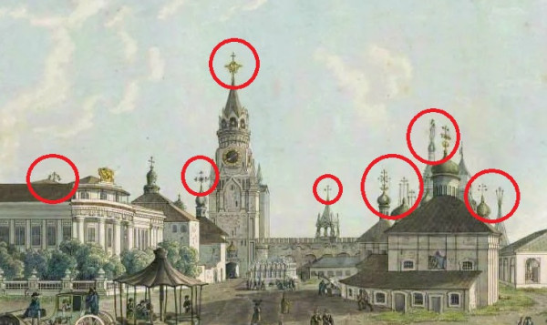Фрагмент картины Жерара Делабарта "Вид спасских ворот и окрестностей их в Москве" 1795 года.