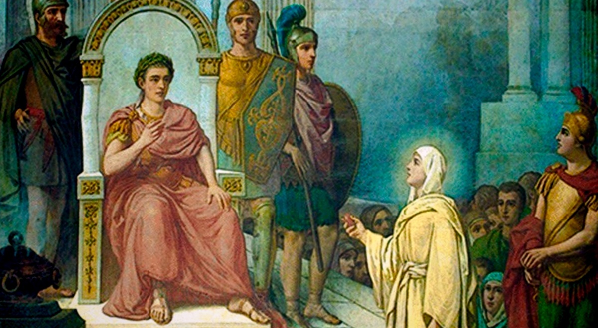 Мария Магдалина и римский император Тиберий.