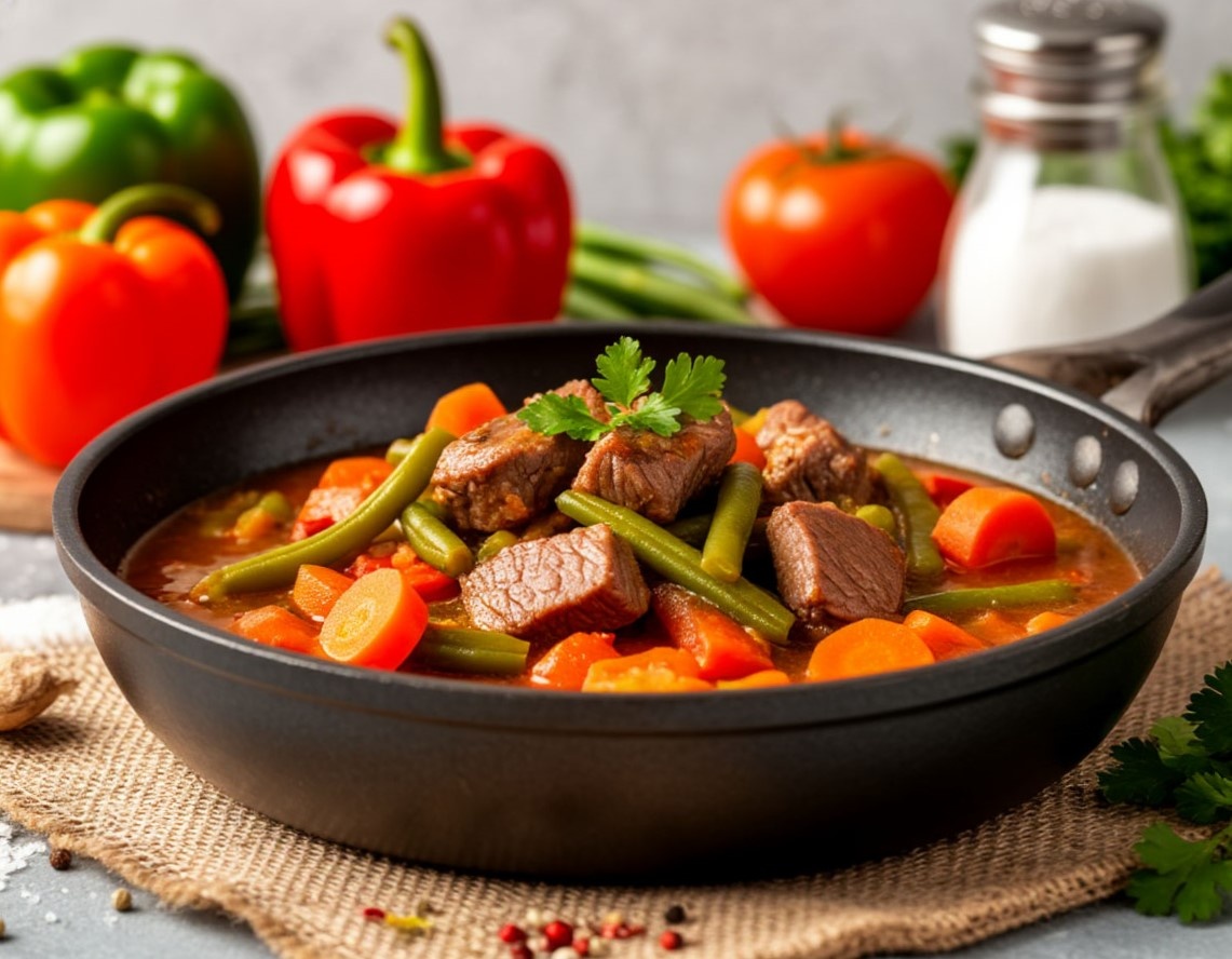 Свинина с овощами и подливой