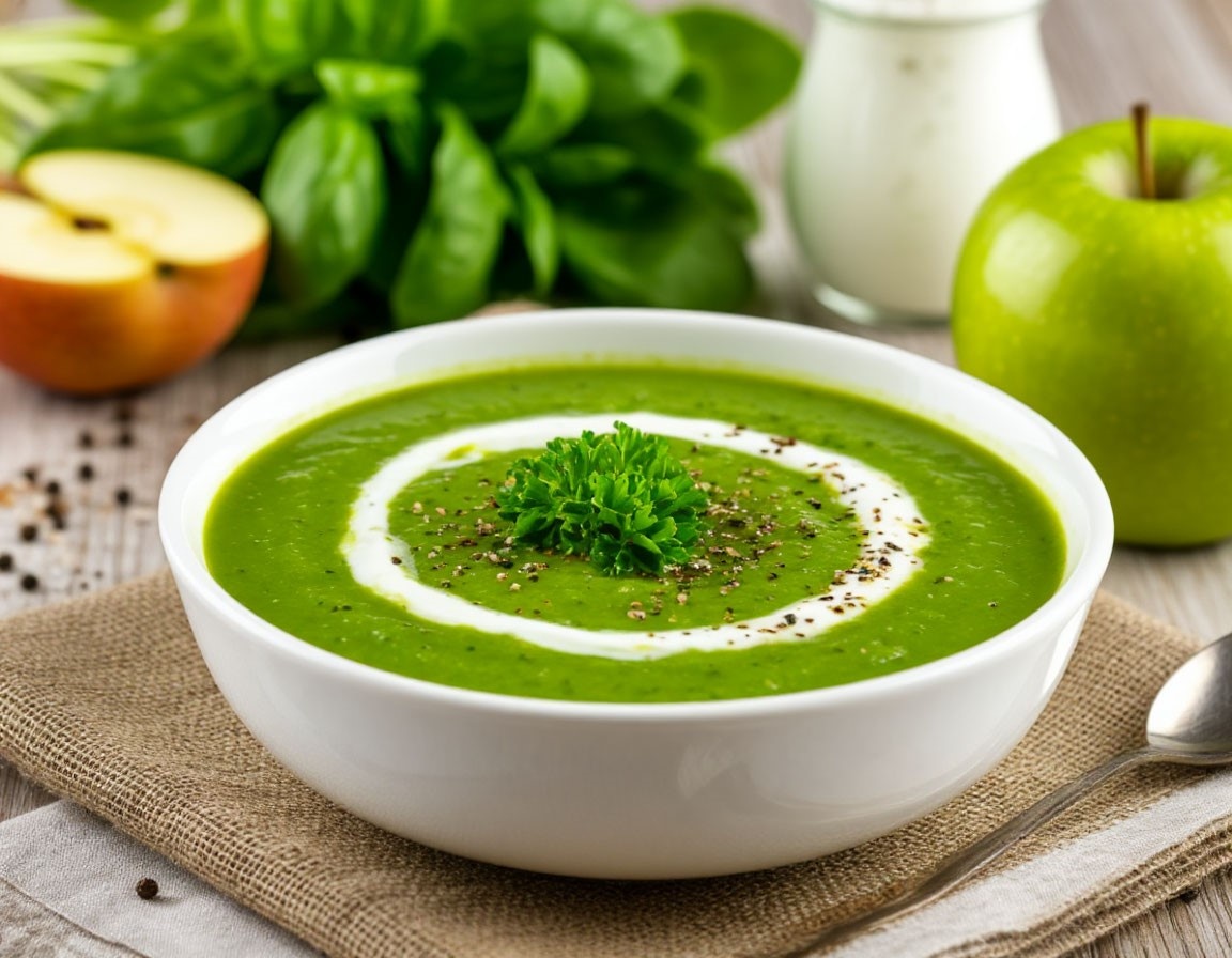 Легкий крем-суп с брокколи и шпинатом
