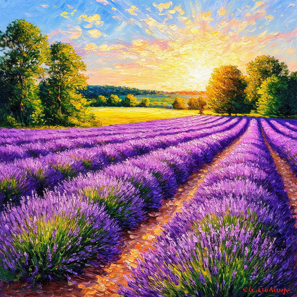 Лавандовые поля. Холст, масло