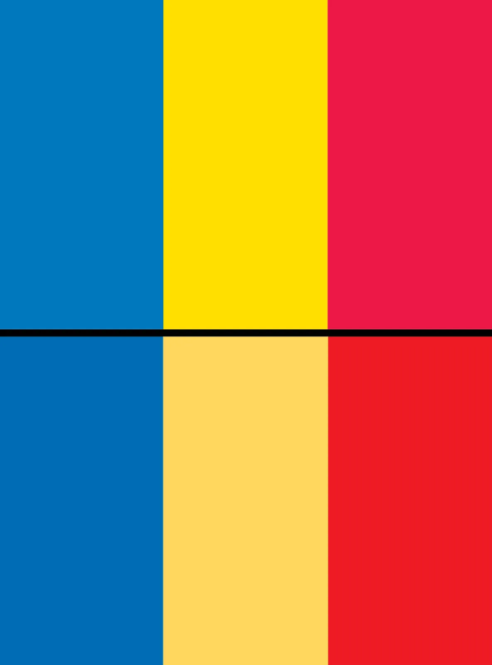 флаги Чада (вверху) и Румынии (внизу)
