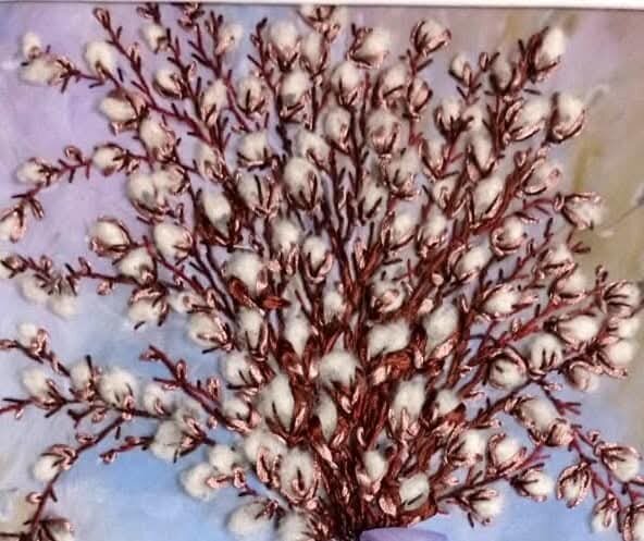 Фрагмент картины, вышитой лентами.