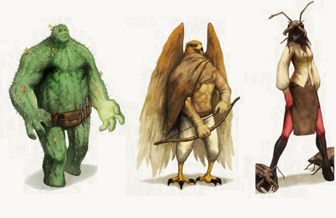 Расы Нью-Кробюзона: разумные кактусы, гаруды, хепри (арт pikabu.ru).