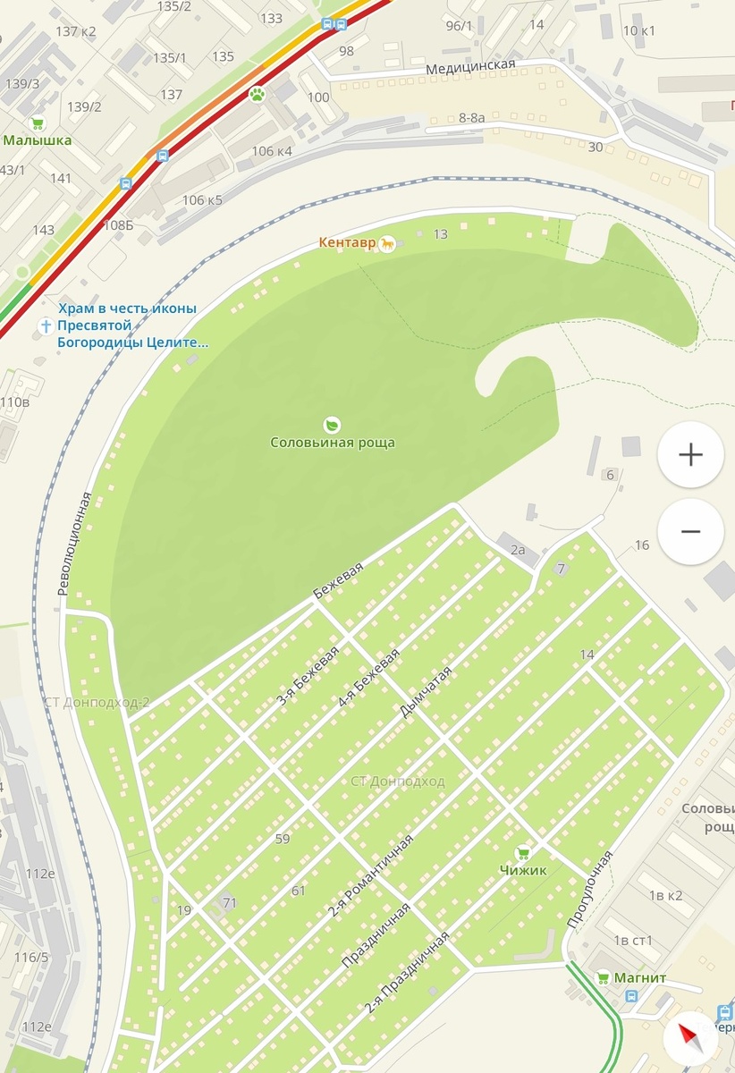 Месторасположение Соловьиной рощи на карте города