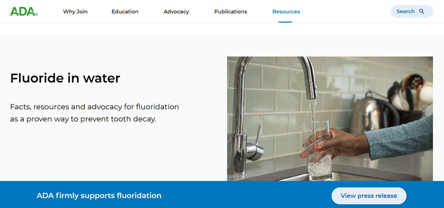 Скриншот с сайта Американской ассоциации дантистов