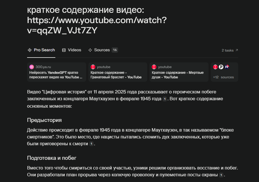 Суммаризация ролика от Perplexity