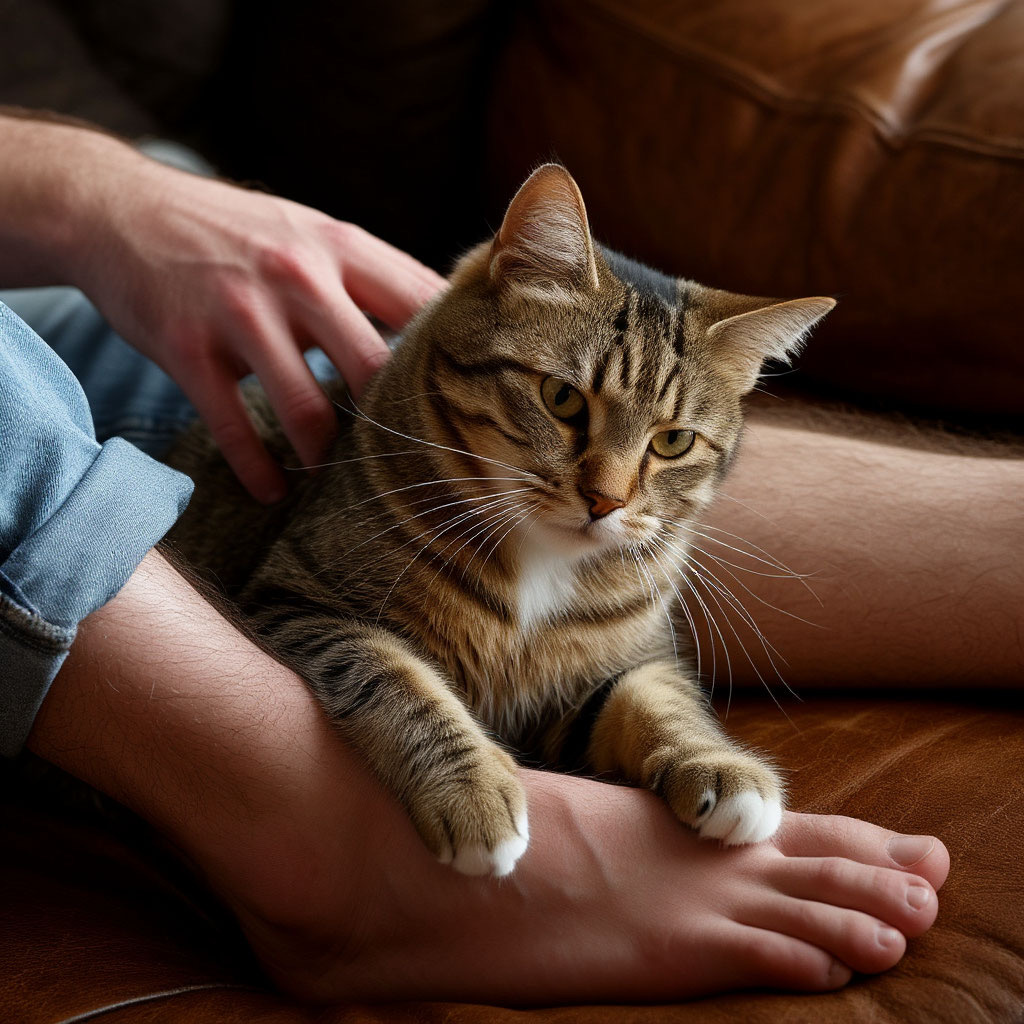 Кот сидит в ногах