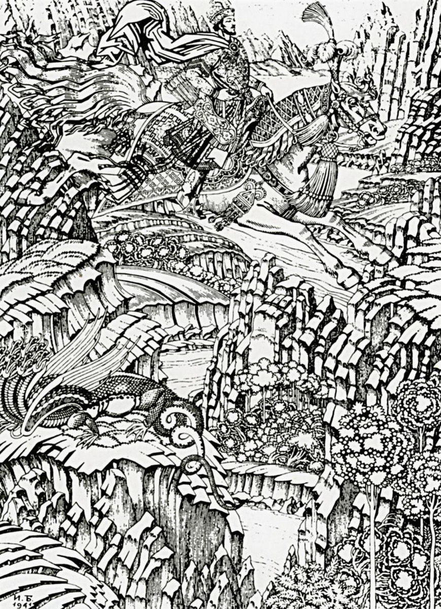 Иван Билибин, подготовительная иллюстрация к былине "Дюк Степанович", 1941.