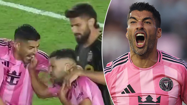    Нападающий «Интер Майами» Луис Суарес укусил своего одноклубника Жорди Альбу. Getty Images