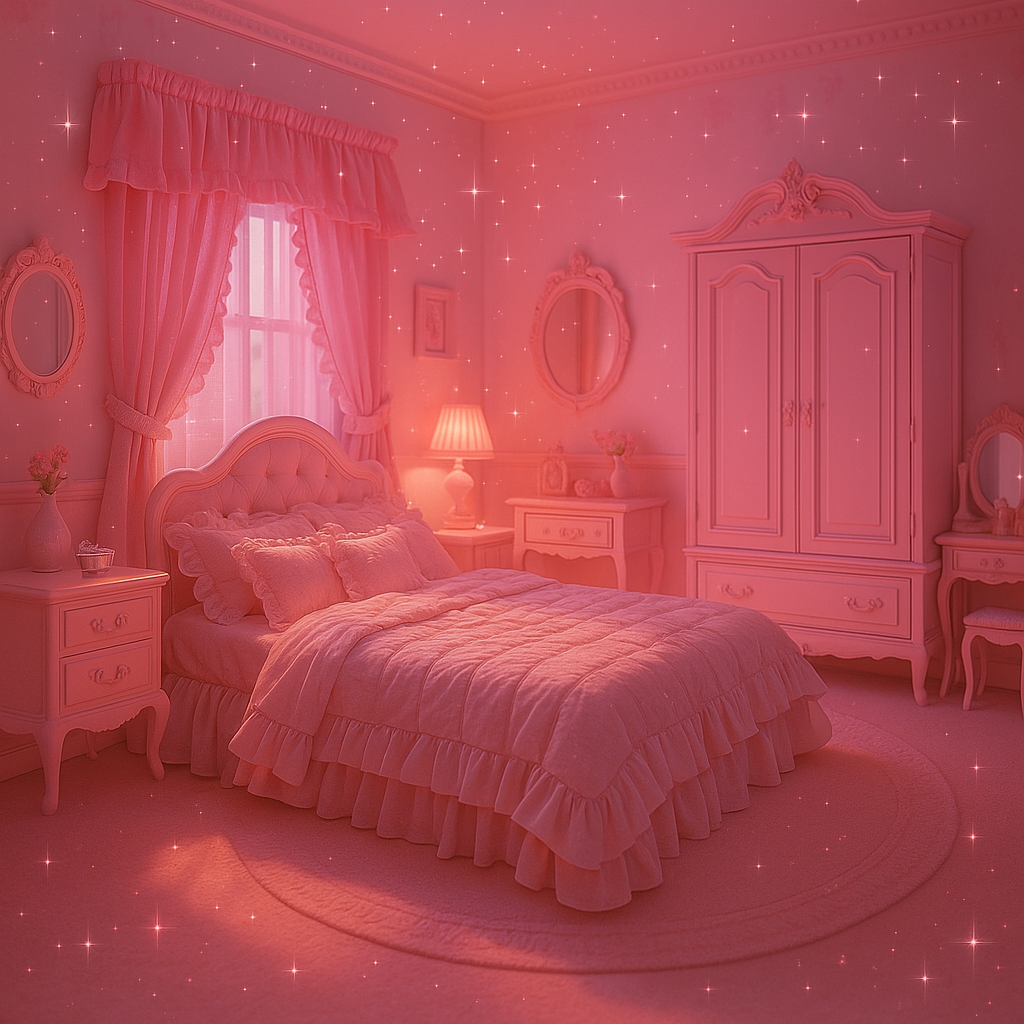 pink bedroom, barbiecore style