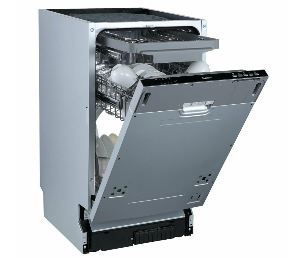 Бирюса DWB-410/6 Встраиваемая посудомоечная машина Узкая 45 см 10 комплектов, 6 программ: Интенс Обычная ЭКО Автомат 90 м Быстрая 30 м, Экстра сушка, Таймер запуска, Регулировка корзины, Дозагрузка