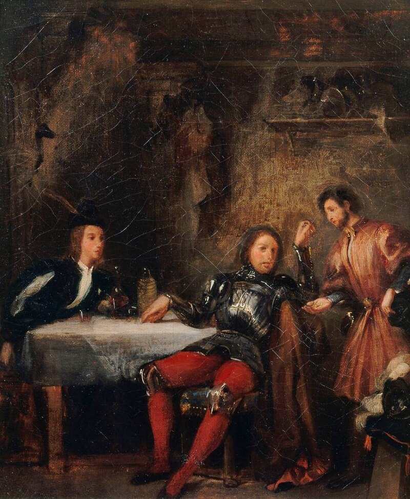 Эжен Делакруа "Квентин Дорвард в таверне" (1828)