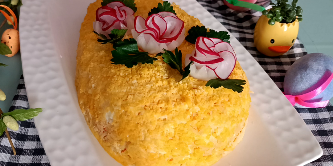 📌 Салат Пасхальное яйцо - слоеный салат с курицей и грибами