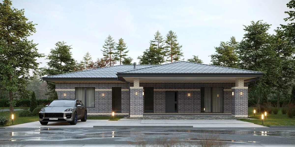 Одноэтажный дом из газобетона по проекту "Антрацит" общей площадью 134 кв.м