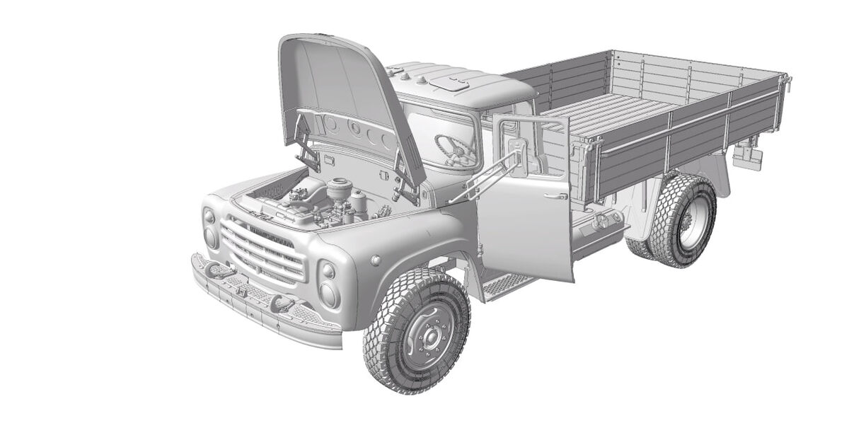 Компьютерные рендеры будущей модели советского среднетоннажного грузовика ЗИЛ-130. Производитель "Звезда", масштаб 1/35.