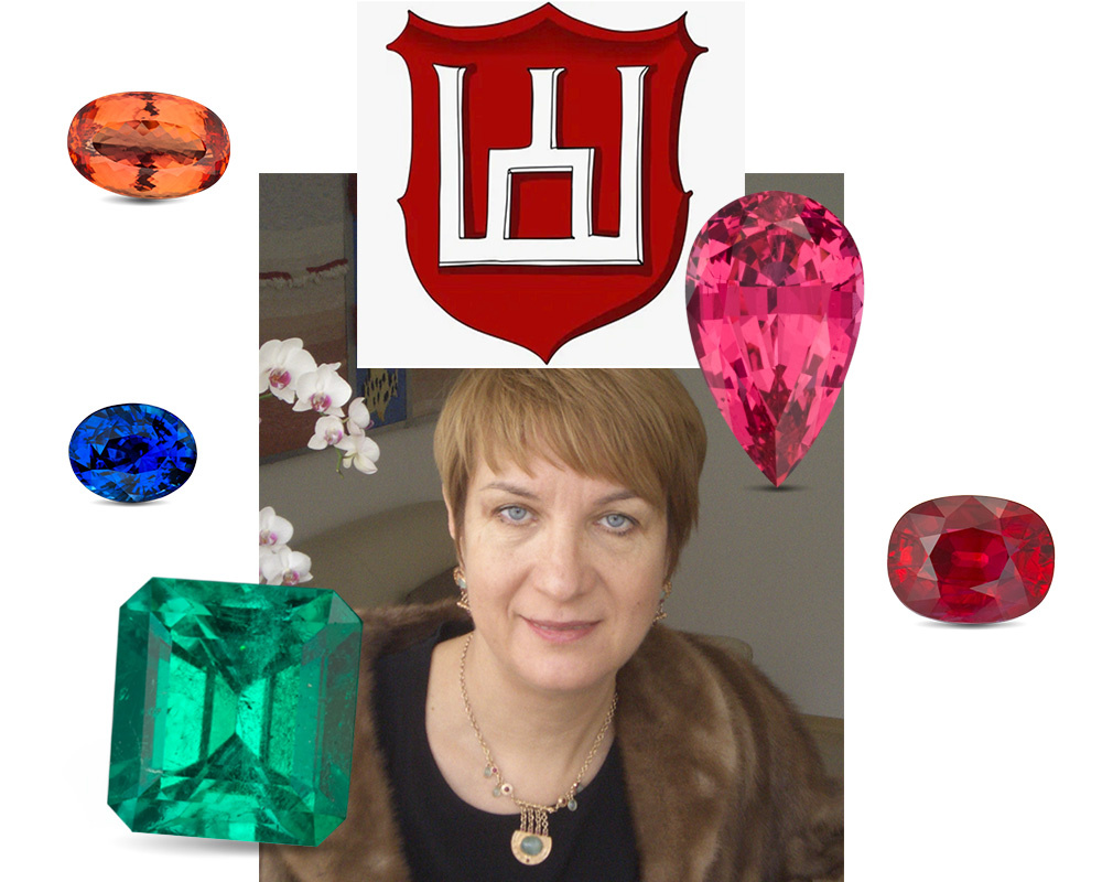 Нона Дронова и герб Гедеминовичей в окружении ее любимых драгоценных камней