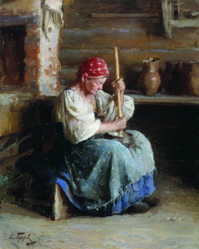 "Взбивание масла" картина И.Л. Горохова