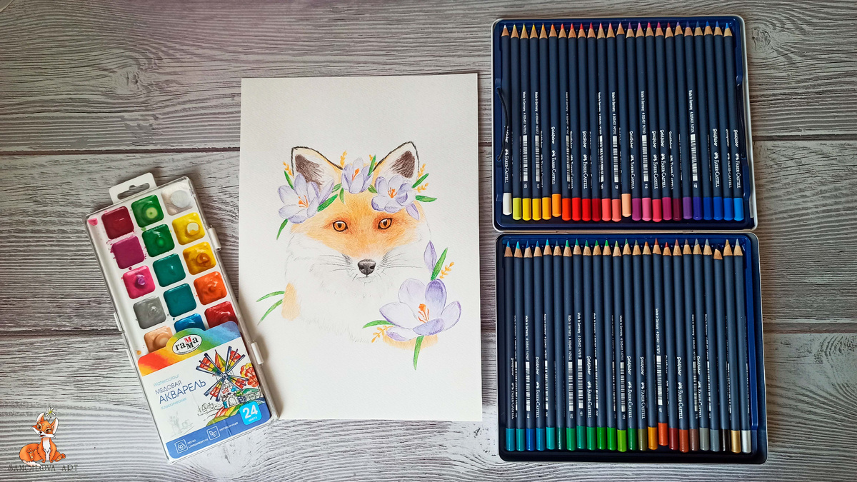 Лисичка в венке из крокусов, на арт-челлендж "Весенний венец"