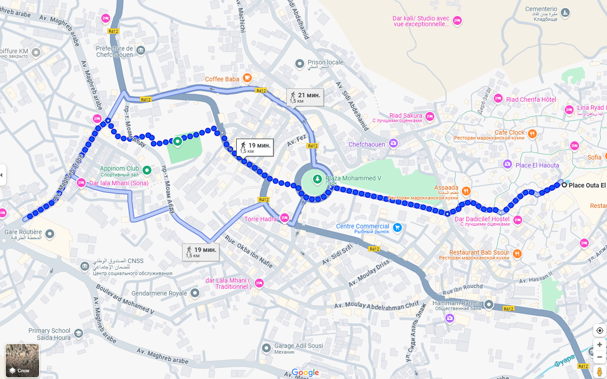 Маршрут до автовокзала CTM от площади Ута-эль-Хамман.
