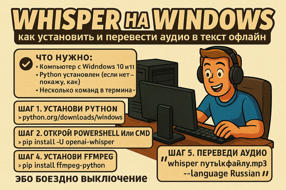 Установка whisper на windows