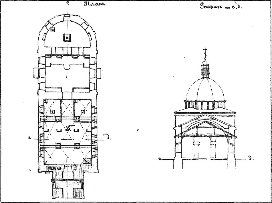 1886 год, архитектор А.П. Попов. Храм в разрезе