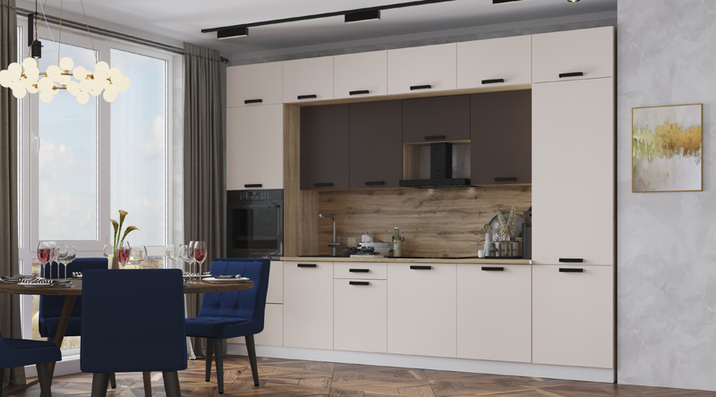 Модульная кухня Контемп 3,4 м слоновая кость - кофе софт