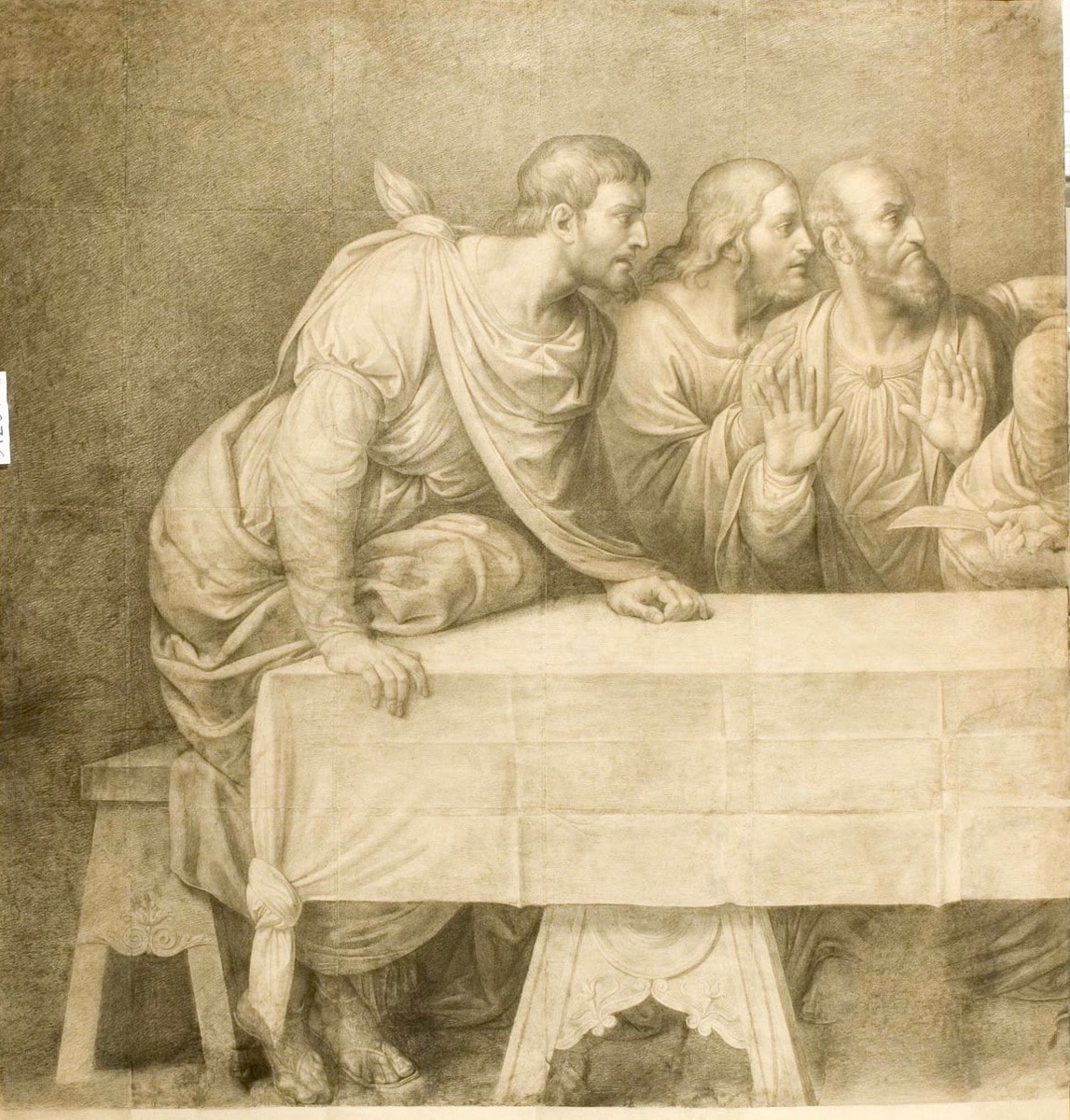 Джузеппе Босси (1777—1815)
по оригиналу Леонардо да Винчи (1452—1519)
Тайная вечеря
Фрагменты
1808
Бумага, итальянский карандаш, белила
НИМ РАХ