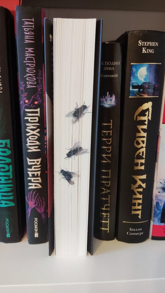 Мухи на страничках как живые. Кошки их ловить пытались