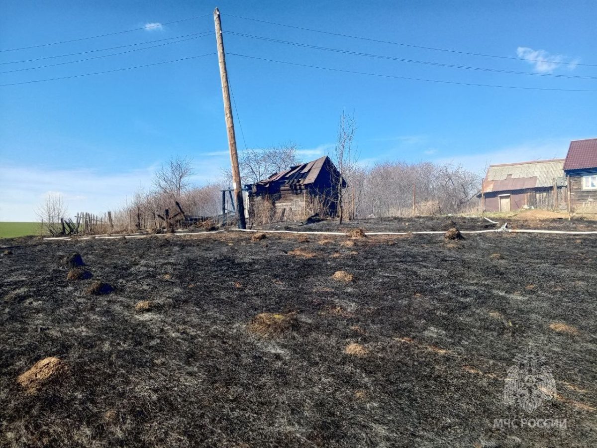    Возгорание сухой травы повредило столб линии электропередачи
