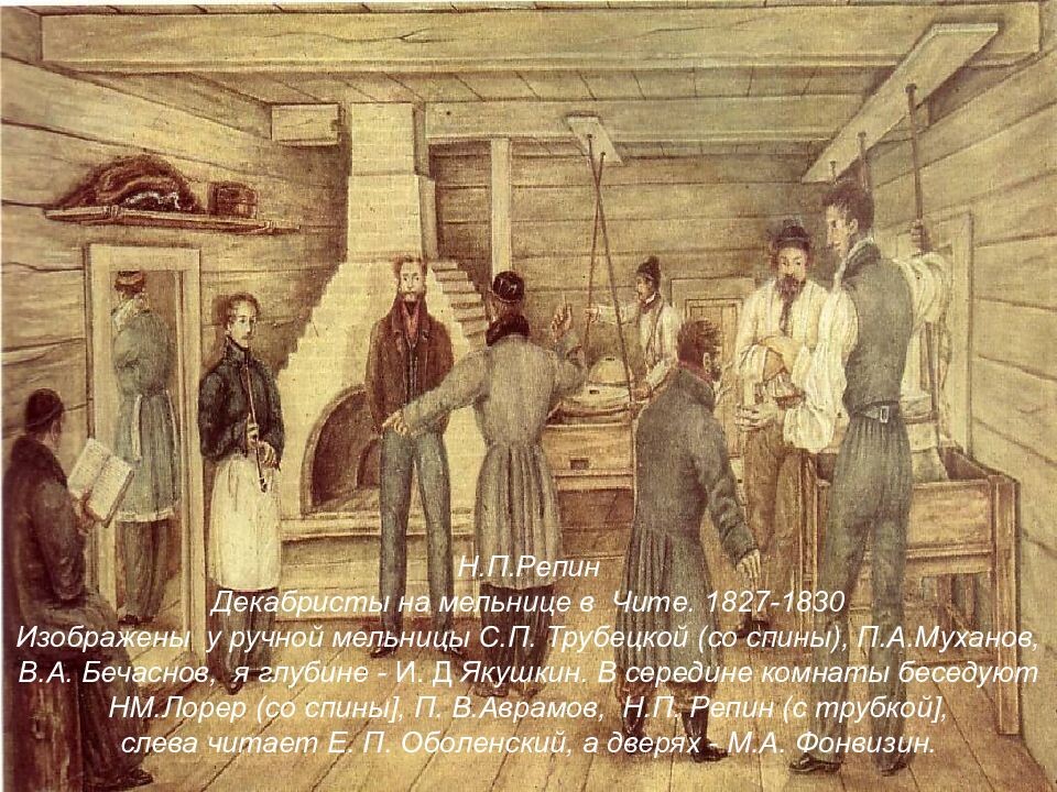 Декабристы на мельнице в Чите.  Н.Репин